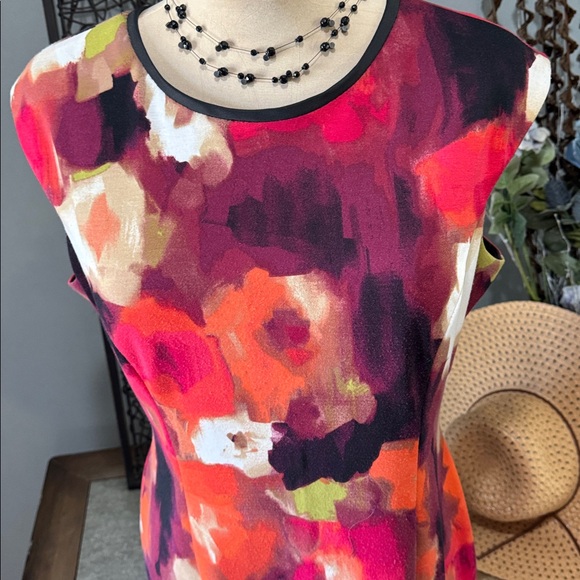 London Times Abstract Floral Sheath Dress Size 12 Red Orange Career Event - Picture 4 of 9